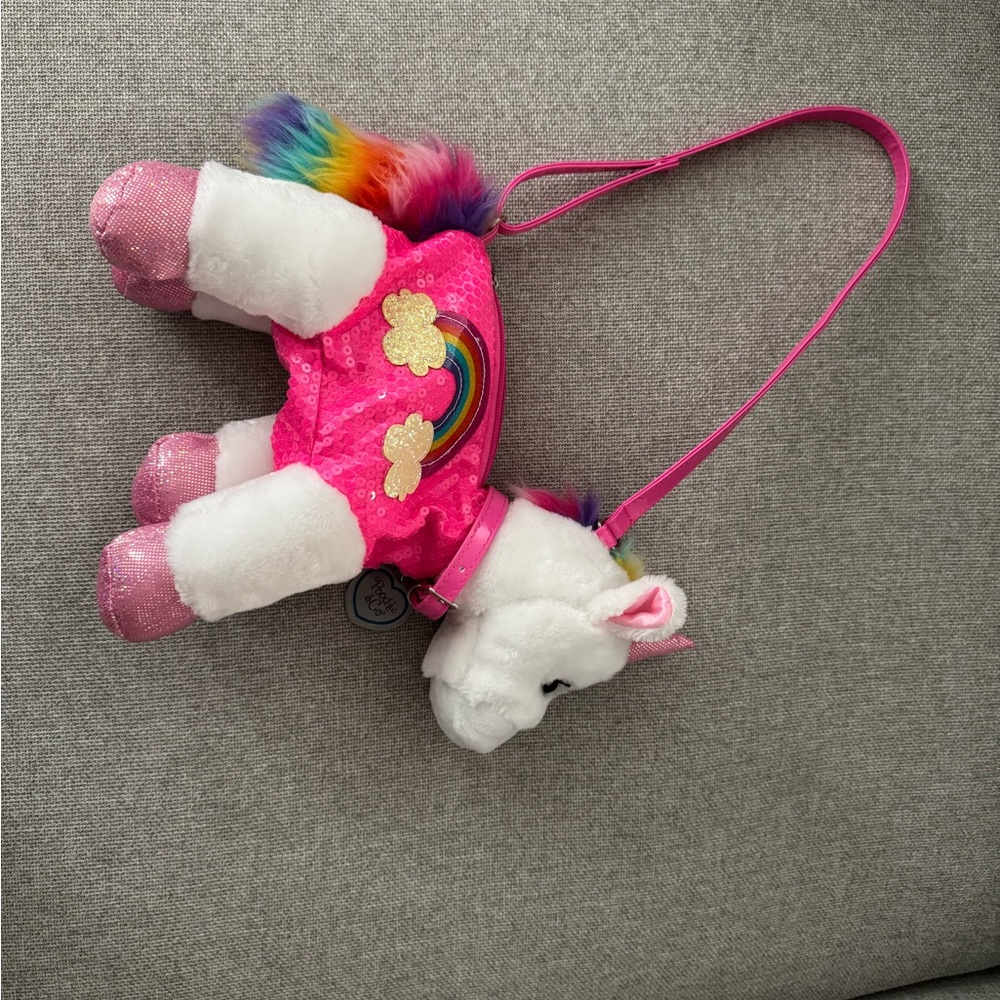 Pink Unicorn Plush Toy with Rainbow Accents